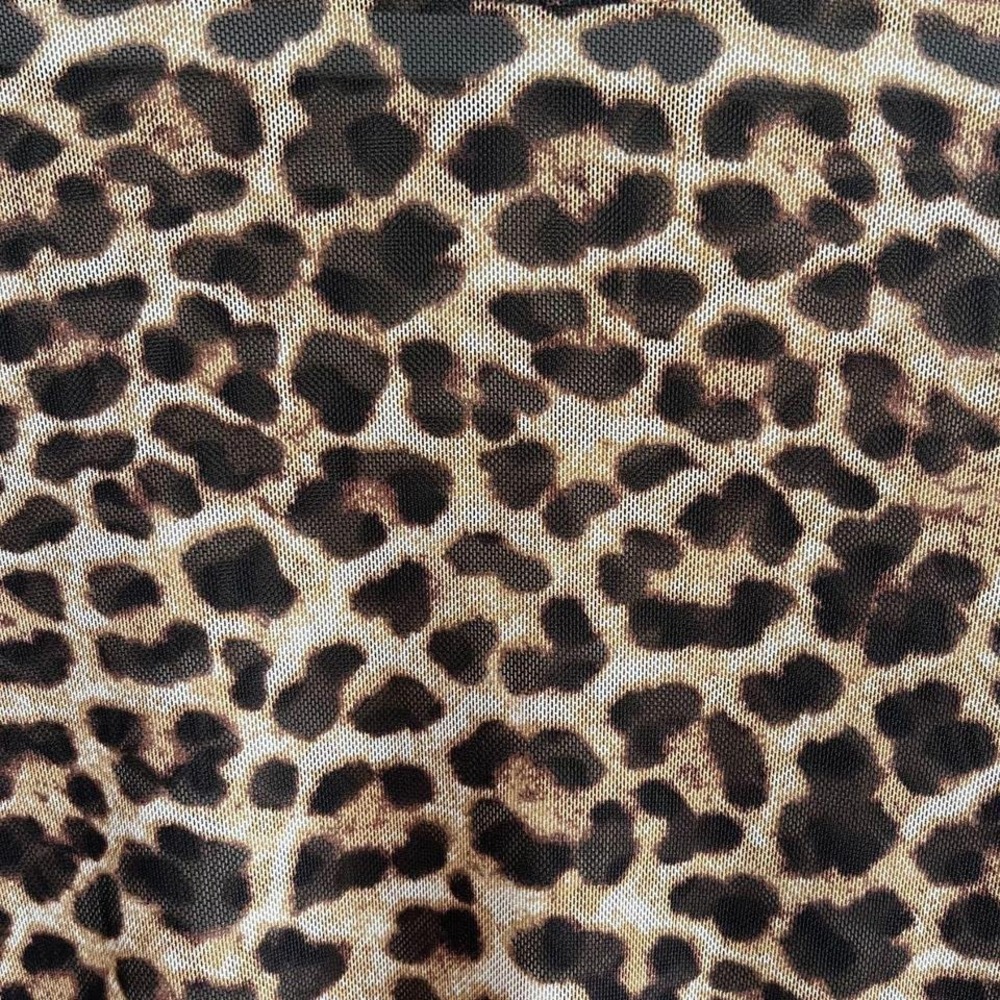 Altar'd State Mesh Leopard Print Crop Top S Long Sleeve Lettuce Hem Sheer Y2K - Picture 4 of 6